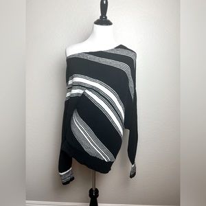 Free People Spectrum Off Shoulder Striped Sweater Black and White